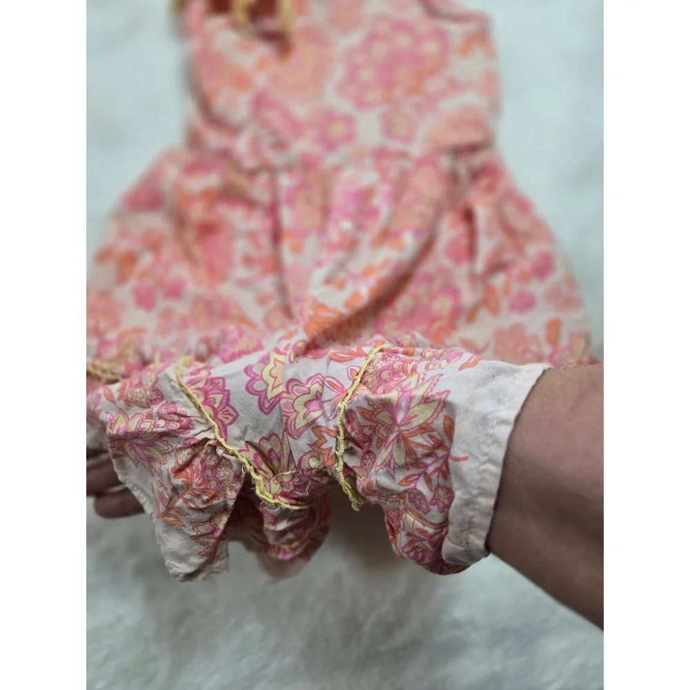 Haute Hippie Kids Pink Floral‎ Paisley Boho Romper Ruffle Sleeve Size 6